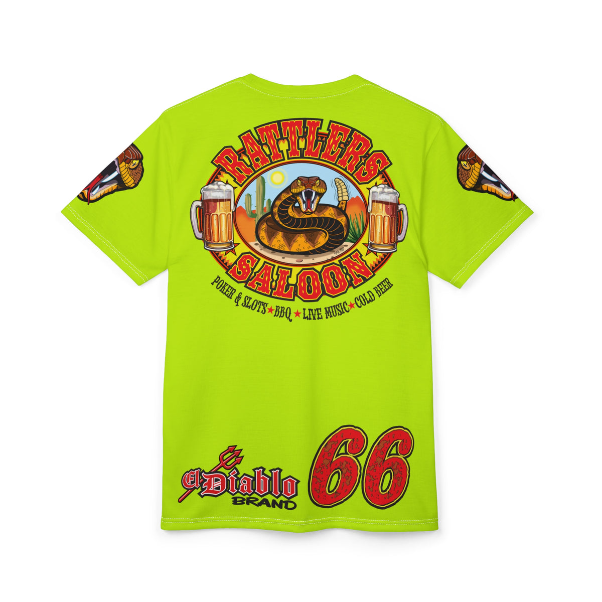 VERY Special Rattlers Saloon  BADAZZ HIVIZ SUPER RIDING TEE — Vintage Biker 66 Graphic Shirt