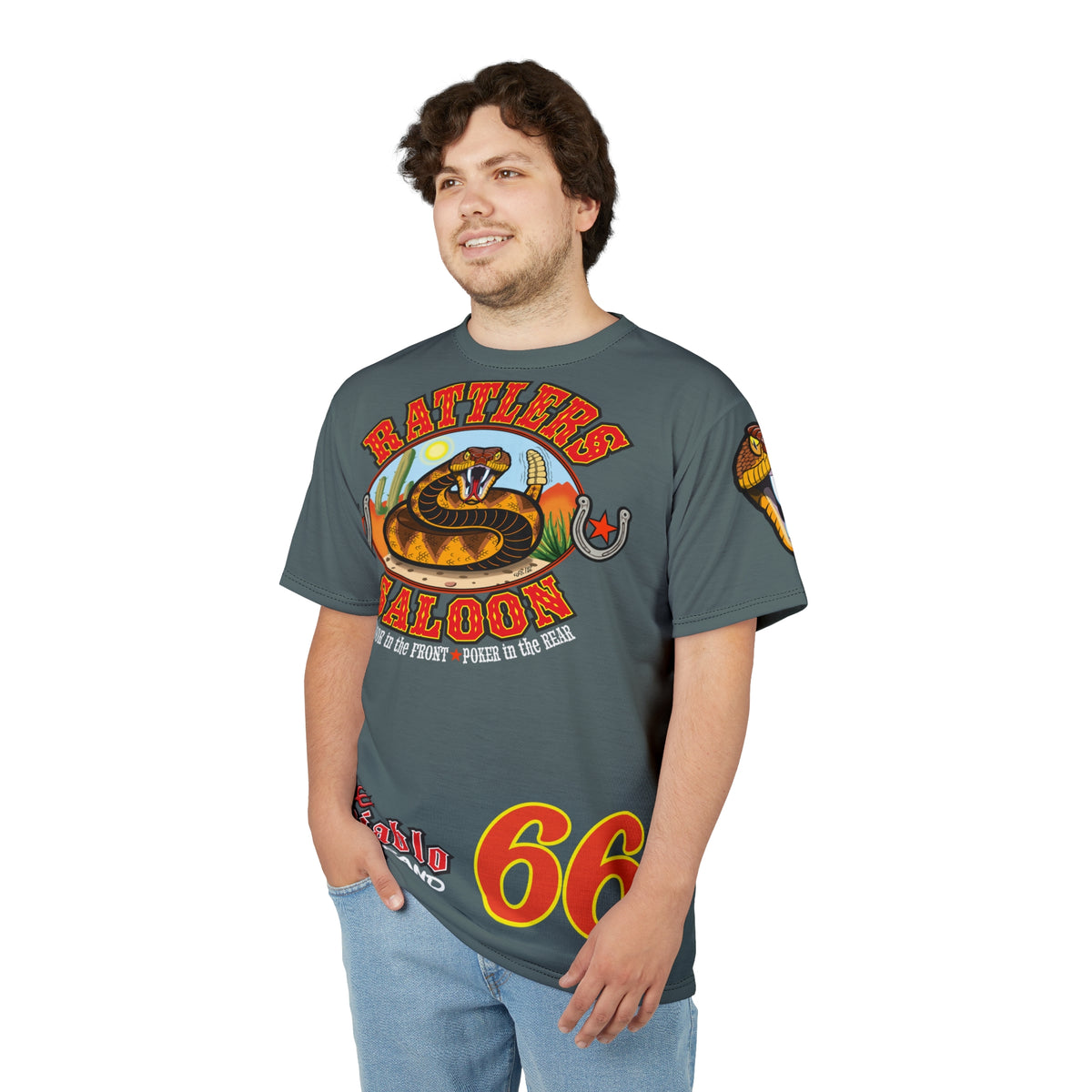 Rattlers Saloon  GREASY GREY SUPER TEE — Vintage Biker 66 Graphic Shirt