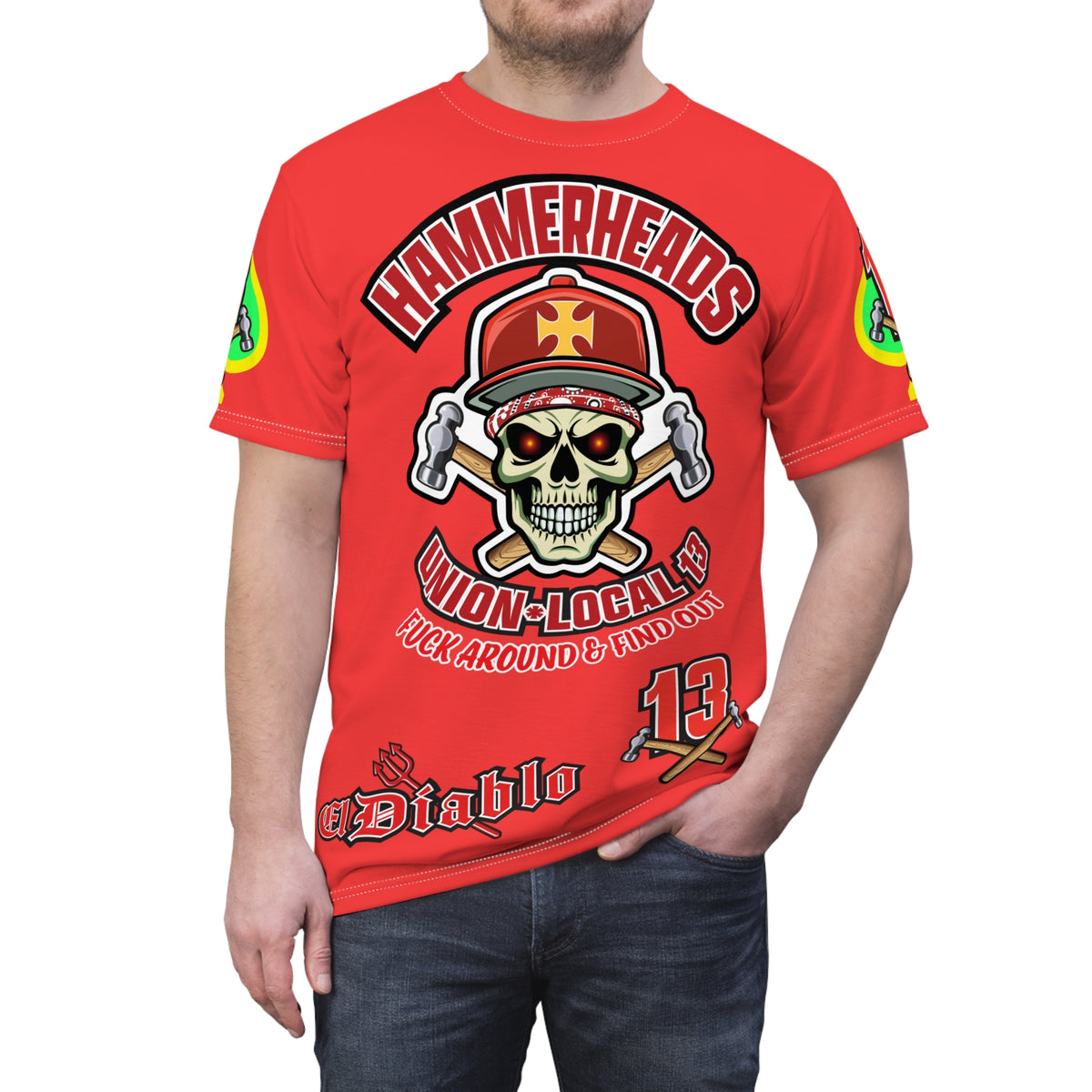 Very Special Hammerheads Union Local 13 - GIANT GRAPHICS !!!!!! - Custom HiViz Motorcycle Riding Tee Shirt _ Super Comfort and Fit