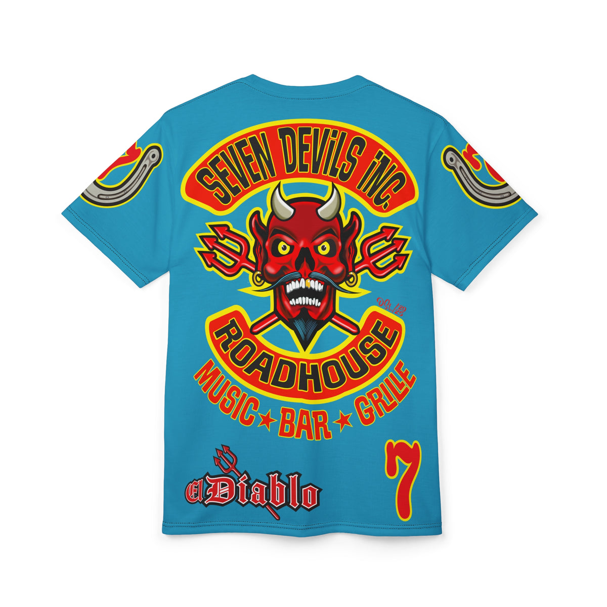 Seven Devils Inc. Roadhouse  Graphic Tee - Custom Motorcycle Riding Super Tee, Edgy Streetwear Perfect Fit & Comfort Biker Wear