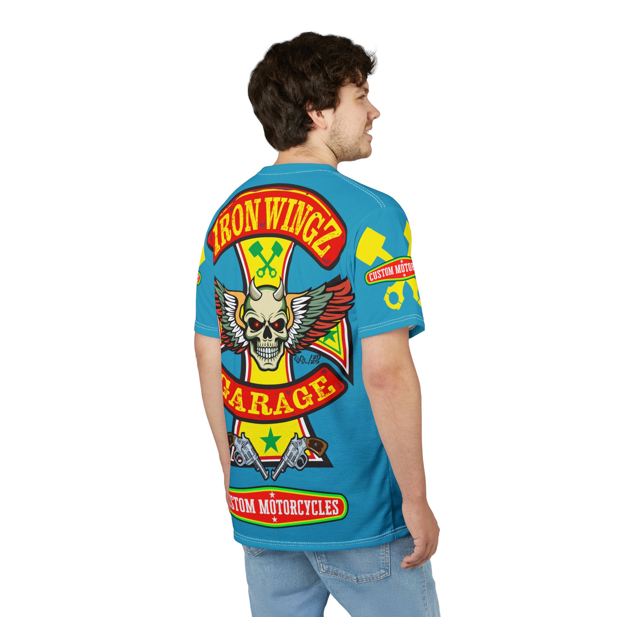 Iron Wingz Garage HiViz Super Tee, Unisex Graphic T-Shirt, Rockabilly Style Shirt, Alternative Fashion Top, Perfect Gift for Bikers