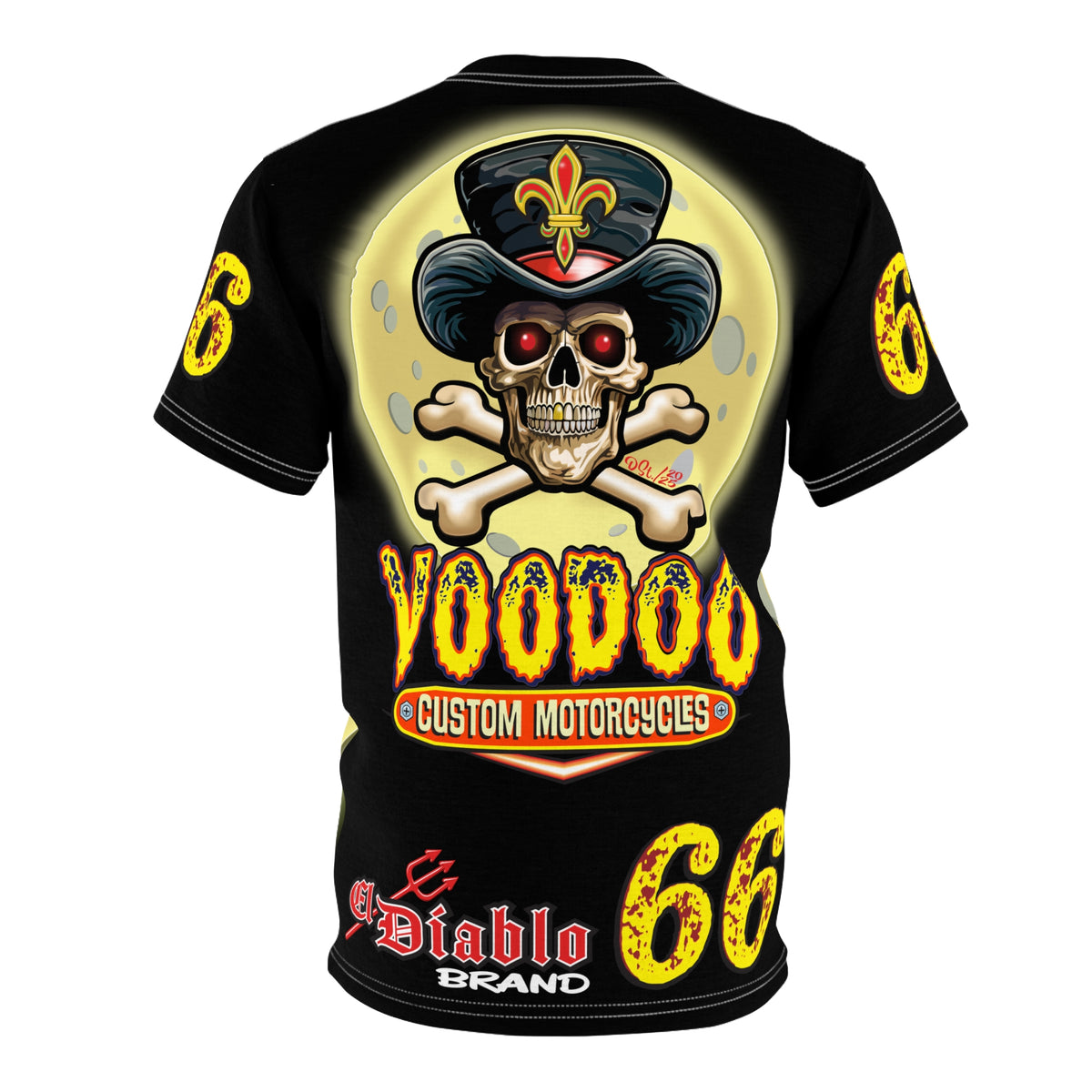 Voodoo Custom Motorcycles Black Magic XL HiViz Graphics Tee, Edgy Graphic Biker Shirt