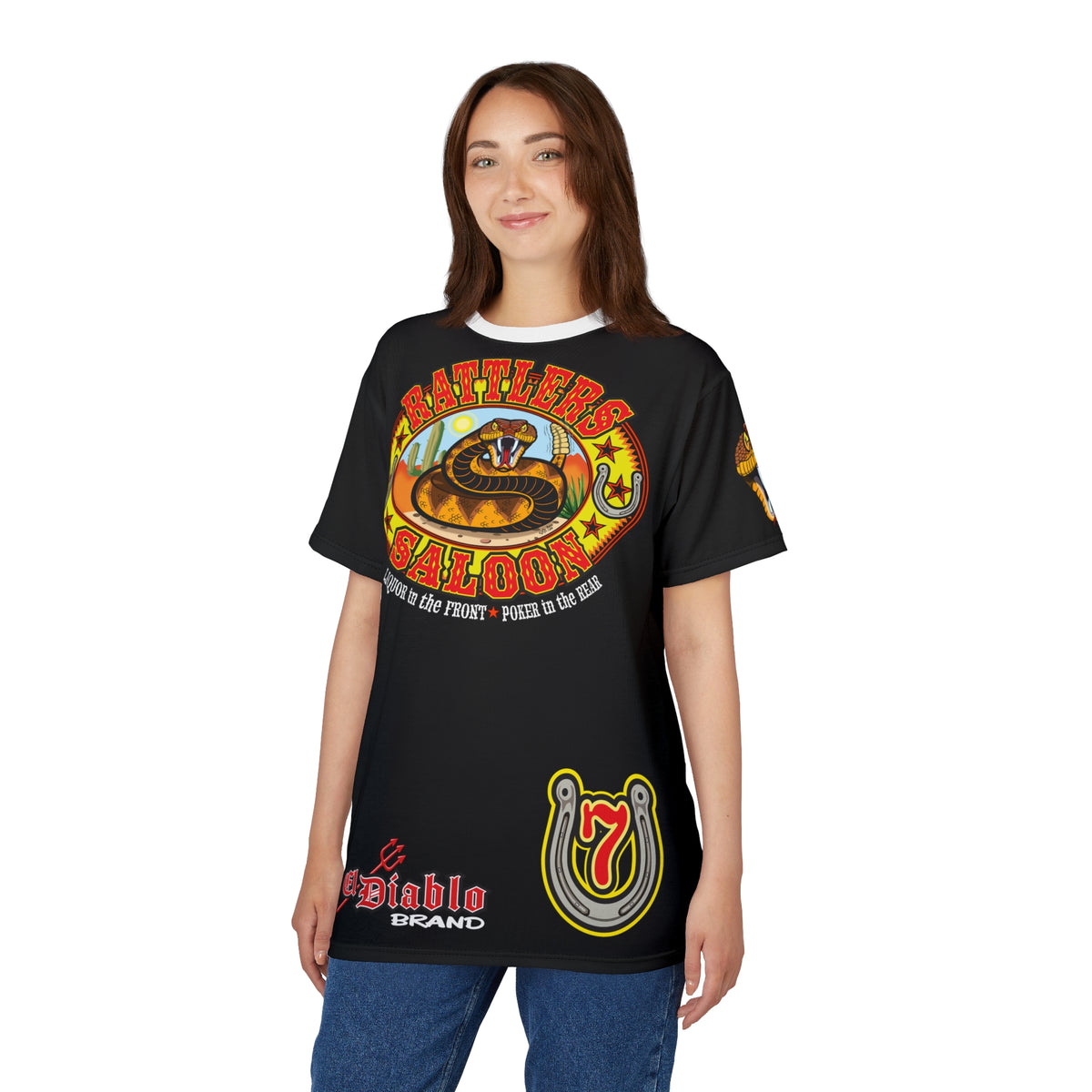 SRT Rattlers Saloon  BADAZZ BLACK SUPER RIDING TEE — Vintage Biker 66 Graphic Shirt