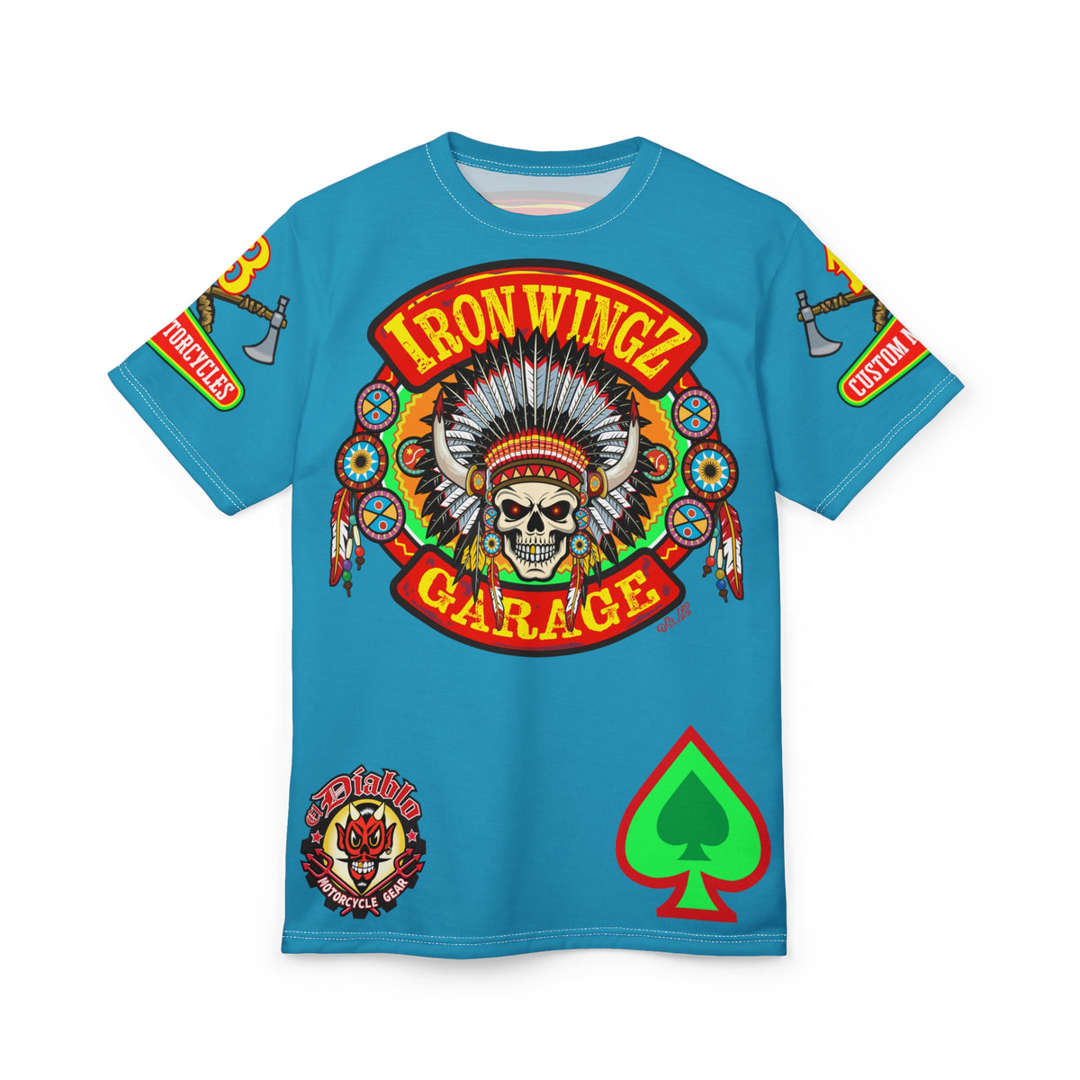 Iron WingZ Customs HiViz High Performance Electric Blue Motorcycle Riding Super Tee
