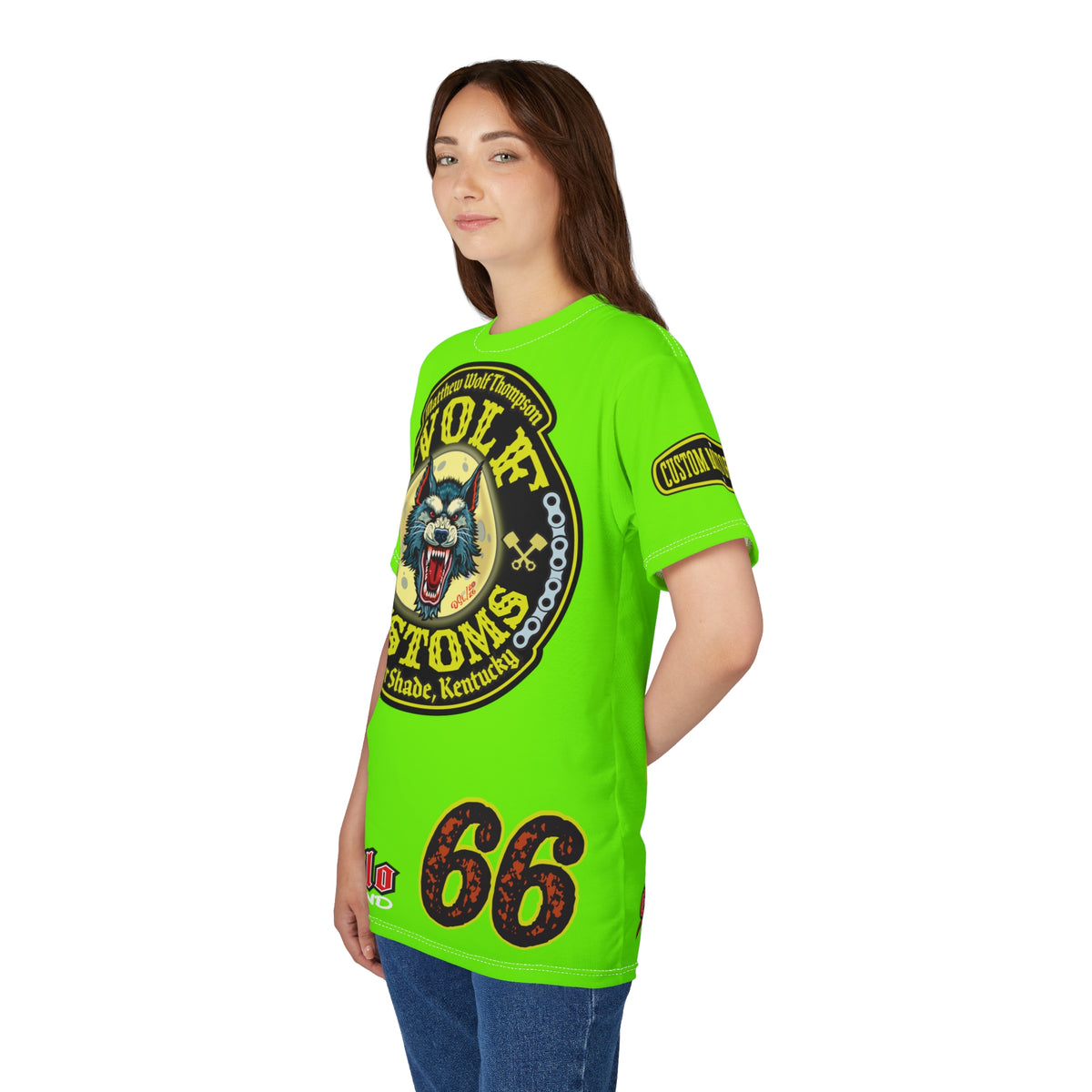 Very Special MWT Wolf Customs 66  Lumina HiViZ Super Riding Tee — Retro Motorcycle Club Shirt, The Best Biker Riding Tee EVER !!!