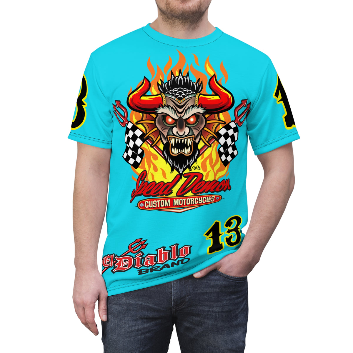 Speed Demon Customs Ice Blue Super Tee — Extreme Edgy Graphics - Bad Attitude Custom Biker Riding Gear