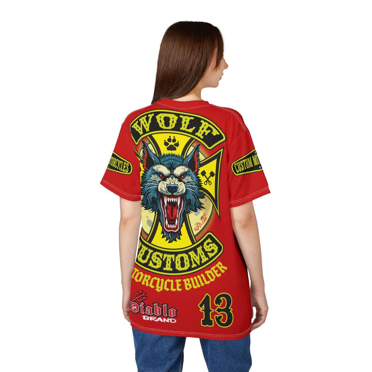 MWT Wolf Customs 13 Black with HiViZ Lumina Graphics -- Super Tee — Retro Motorcycle Club Shirt, The Best Biker Riding Tee EVER !!!