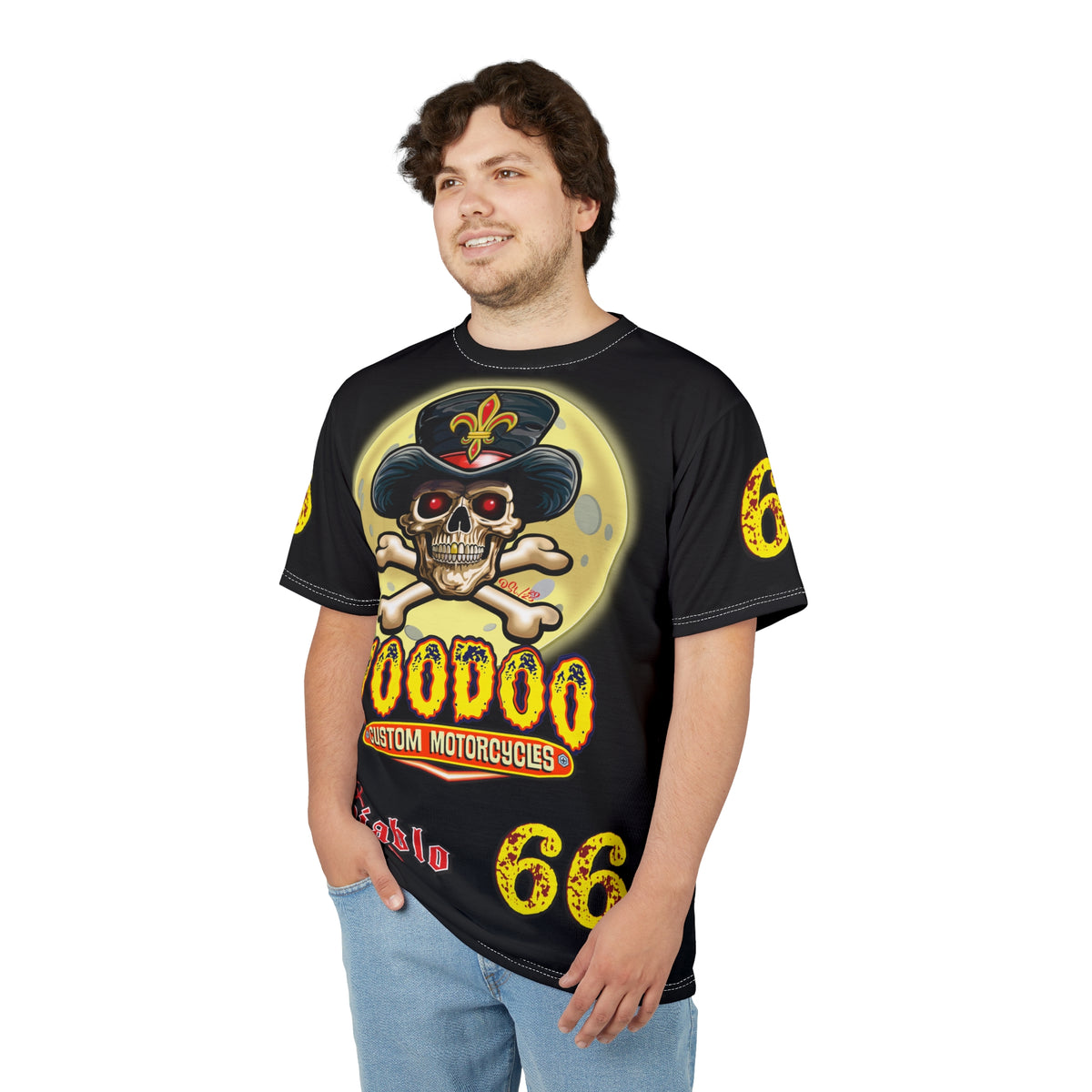 Voodoo Custom Motorcycles Black Magic HiViz Tee, Edgy Graphic Biker Shirt