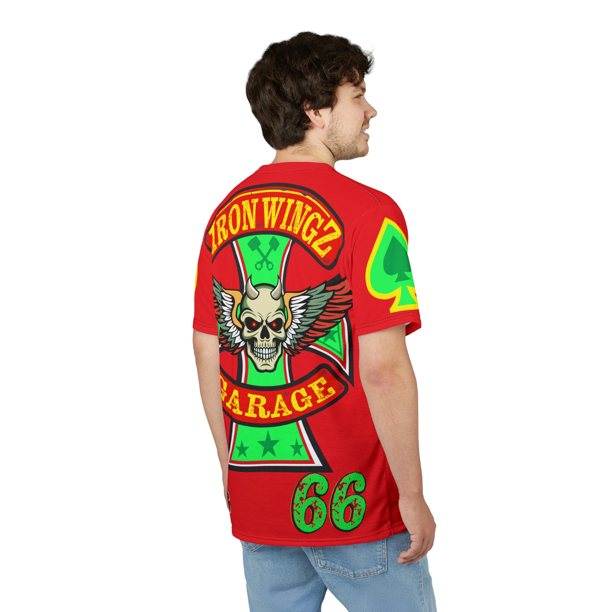 Iron Wingz Custom Motorcycle Skull Super Tee - Badazz Harley Riding HiViz Tee