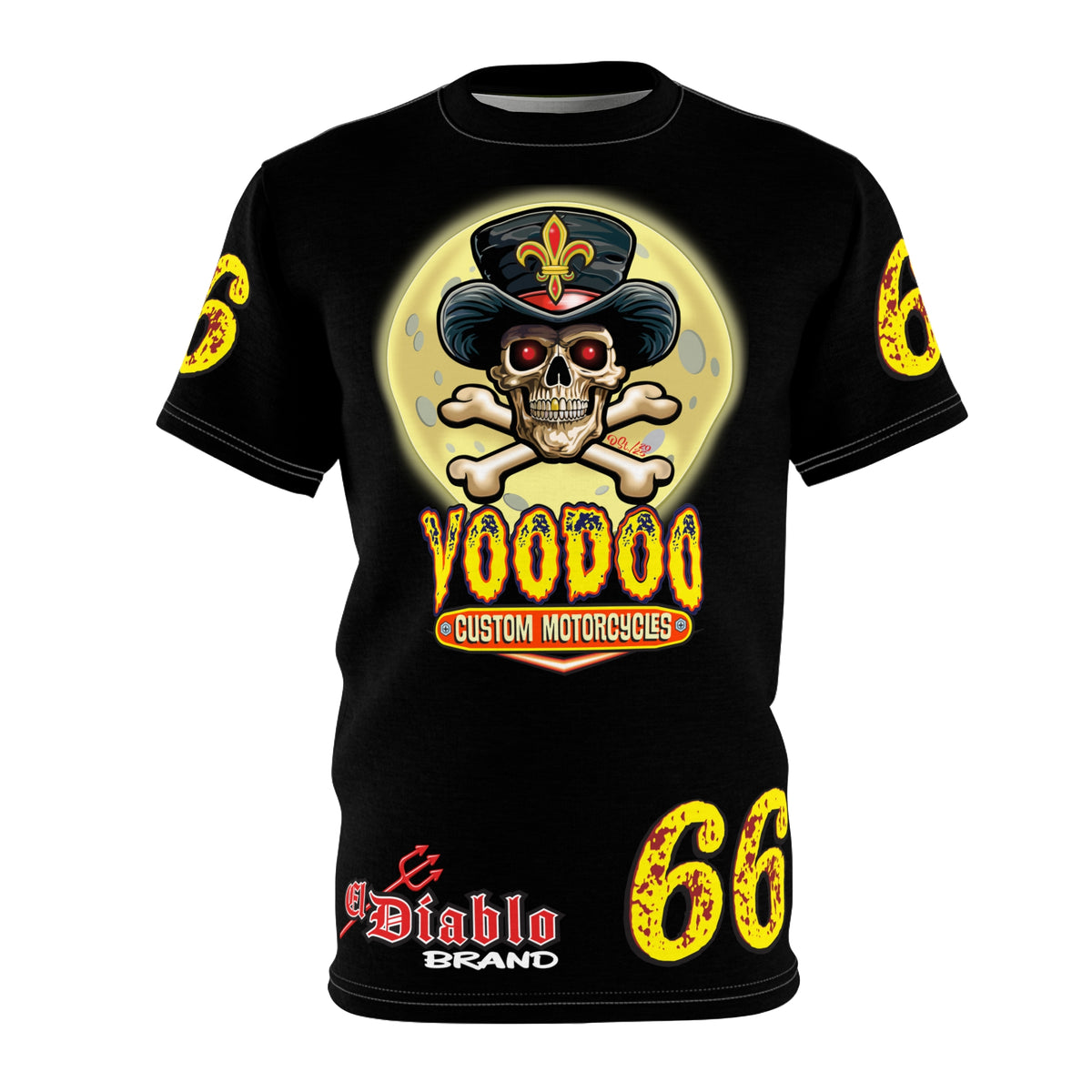 Voodoo Custom Motorcycles Black Magic HiViz Tee, Edgy Graphic Biker Shirt