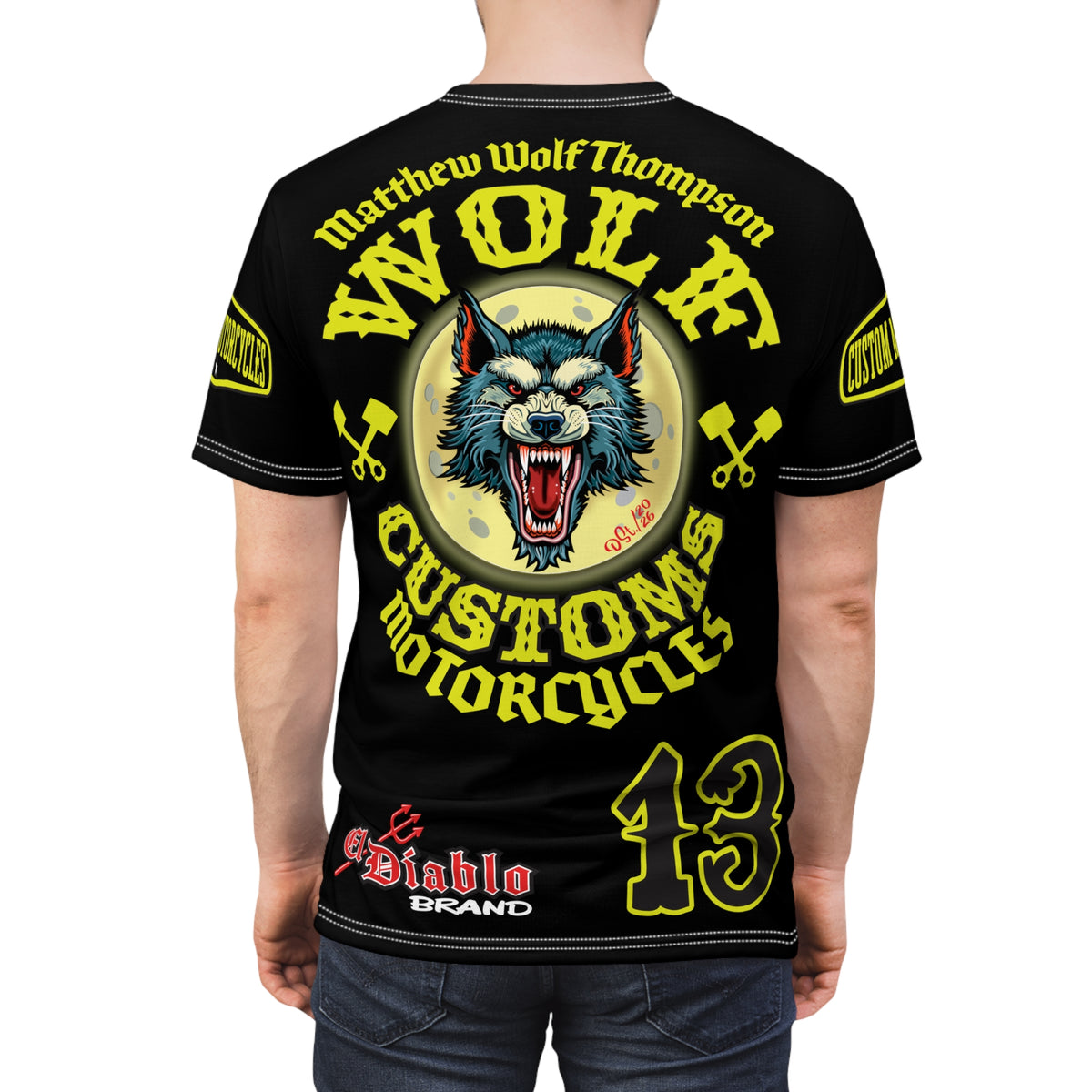 SRT MWT Wolf Customs 13 Black & Lumina Graphics -- Super Riding Tee — Retro Motorcycle Club Shirt, The Best Biker Riding Tee EVER !!!