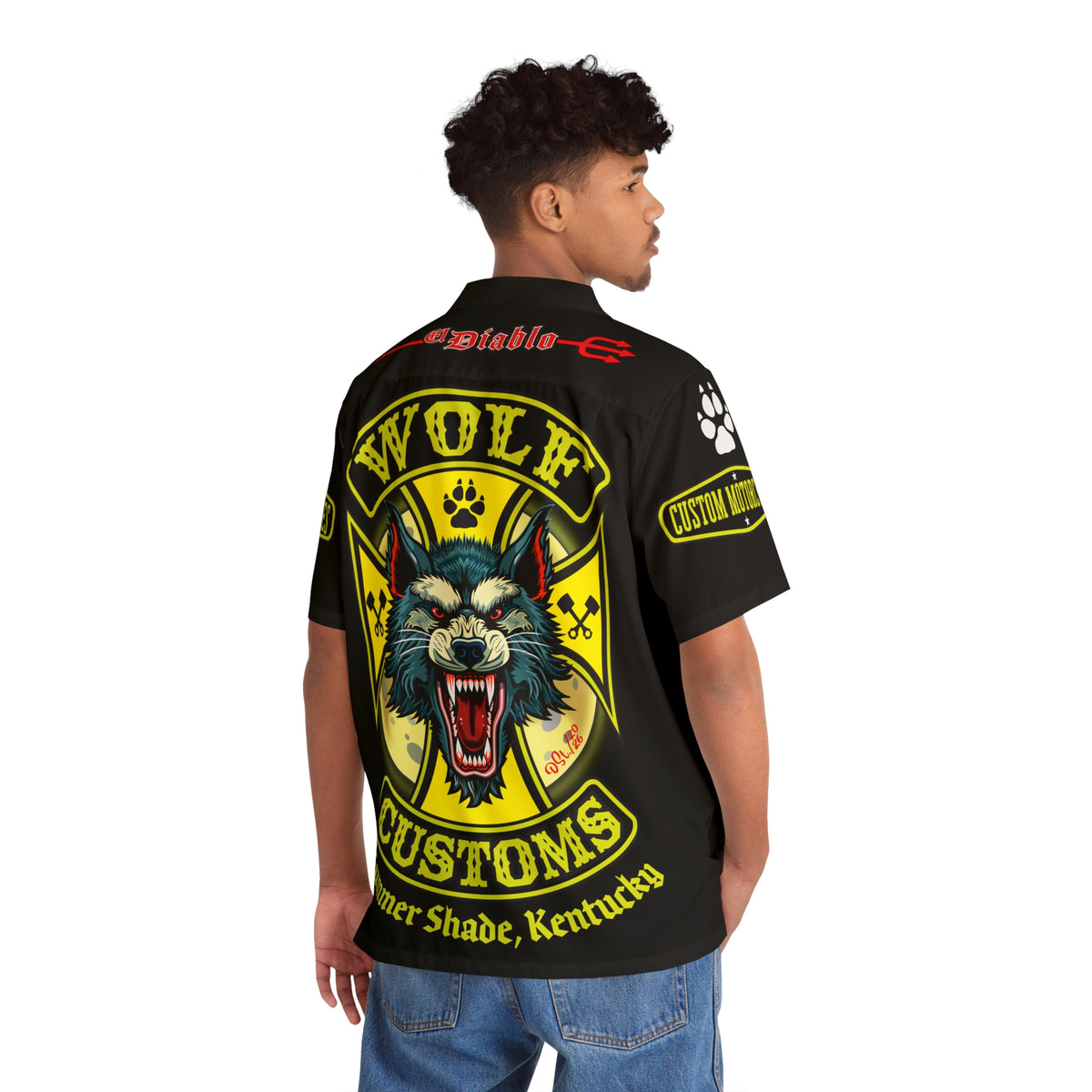 Big Bopper MWT Wolf Customs Motorcycle Hawaiian Shirt -  For Big Men to Size 5XL
