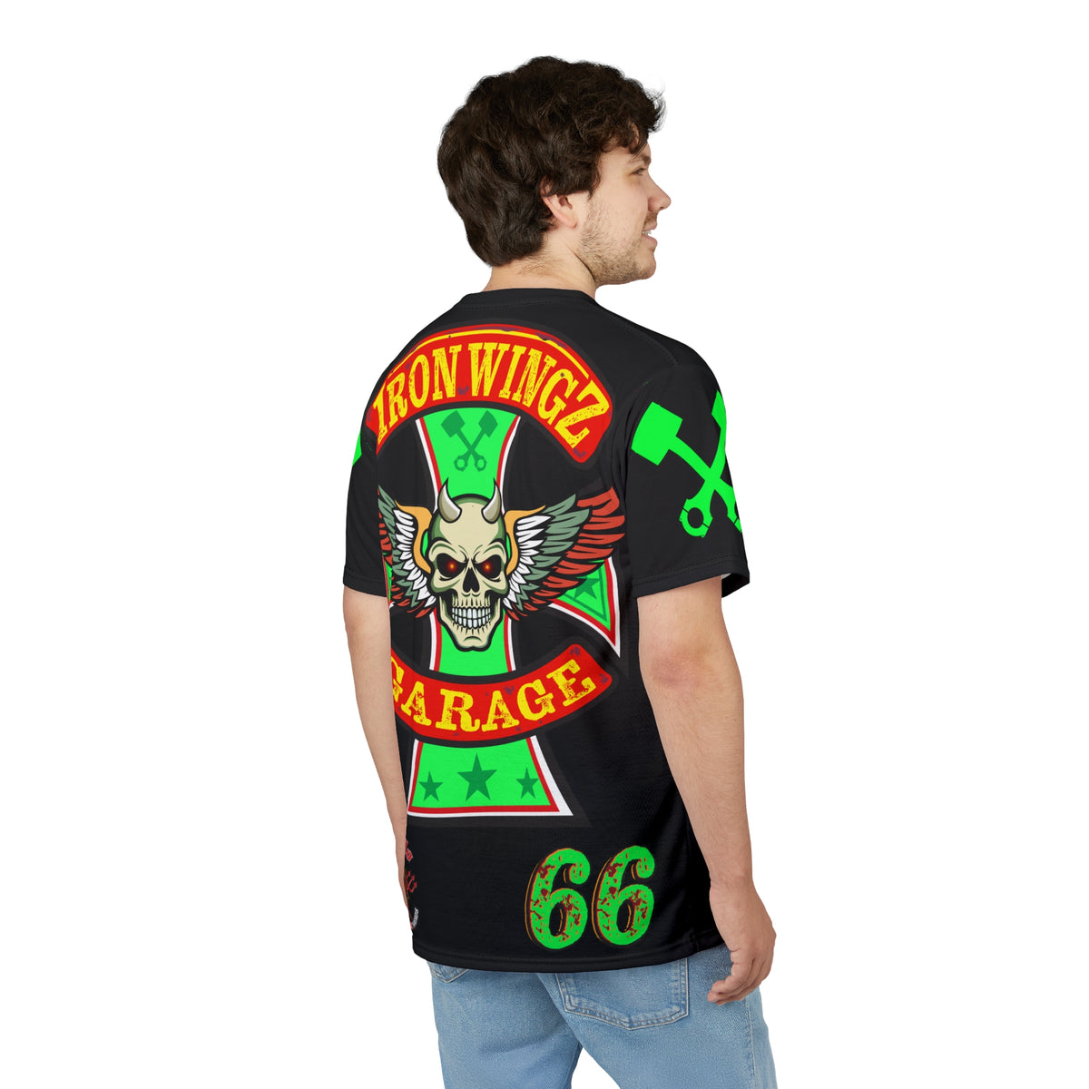 Iron Wingz Custom Motorcycles Super Tee - Badazz Harley Riding HiViz Tee