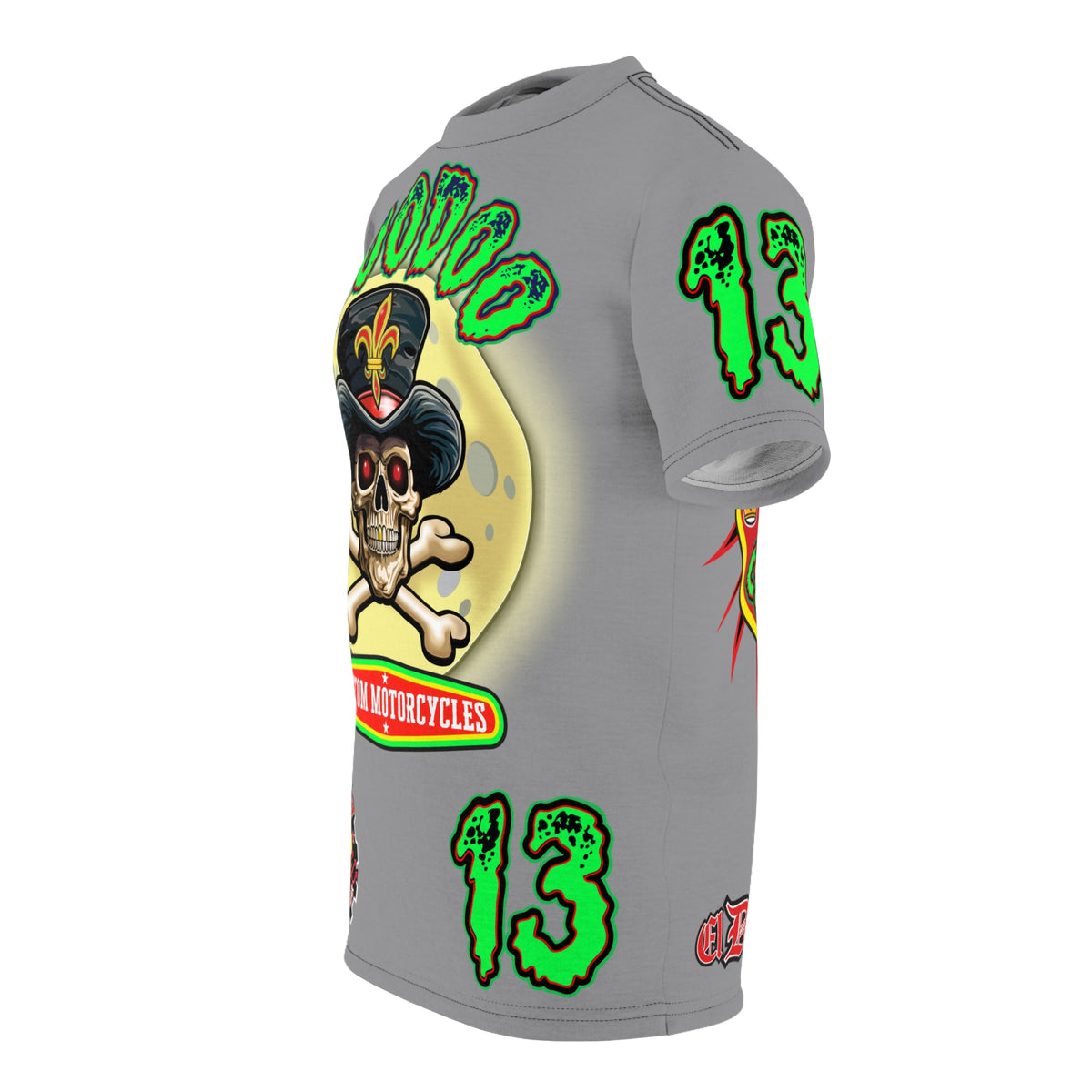 Voodoo Lucky 13 Motorcycles HiViz Grey Ghost Super Tee, Unique Graphic Tee, Custom Riding Apparel