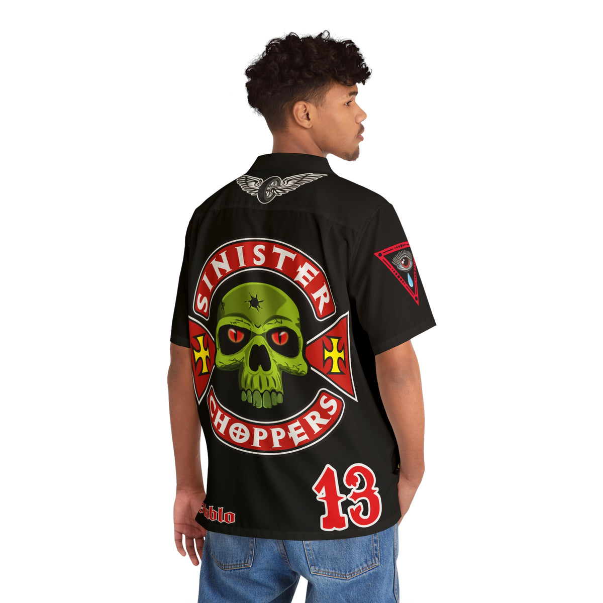 Big Bopper Sinister Choppers Men's Hawaiian Shirt - Loose Comfortable Biker Riding Shirt - Dress with Attitude - Sizes to 5XL