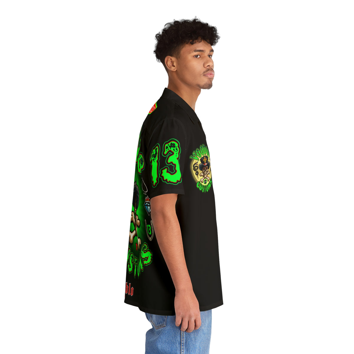 Big Bopper Voodoo Motorcycles HiViz Men's Hawaiian Shirt, Summer Biker Shirt, Motorcycle Apparel, Sizes to 5XL