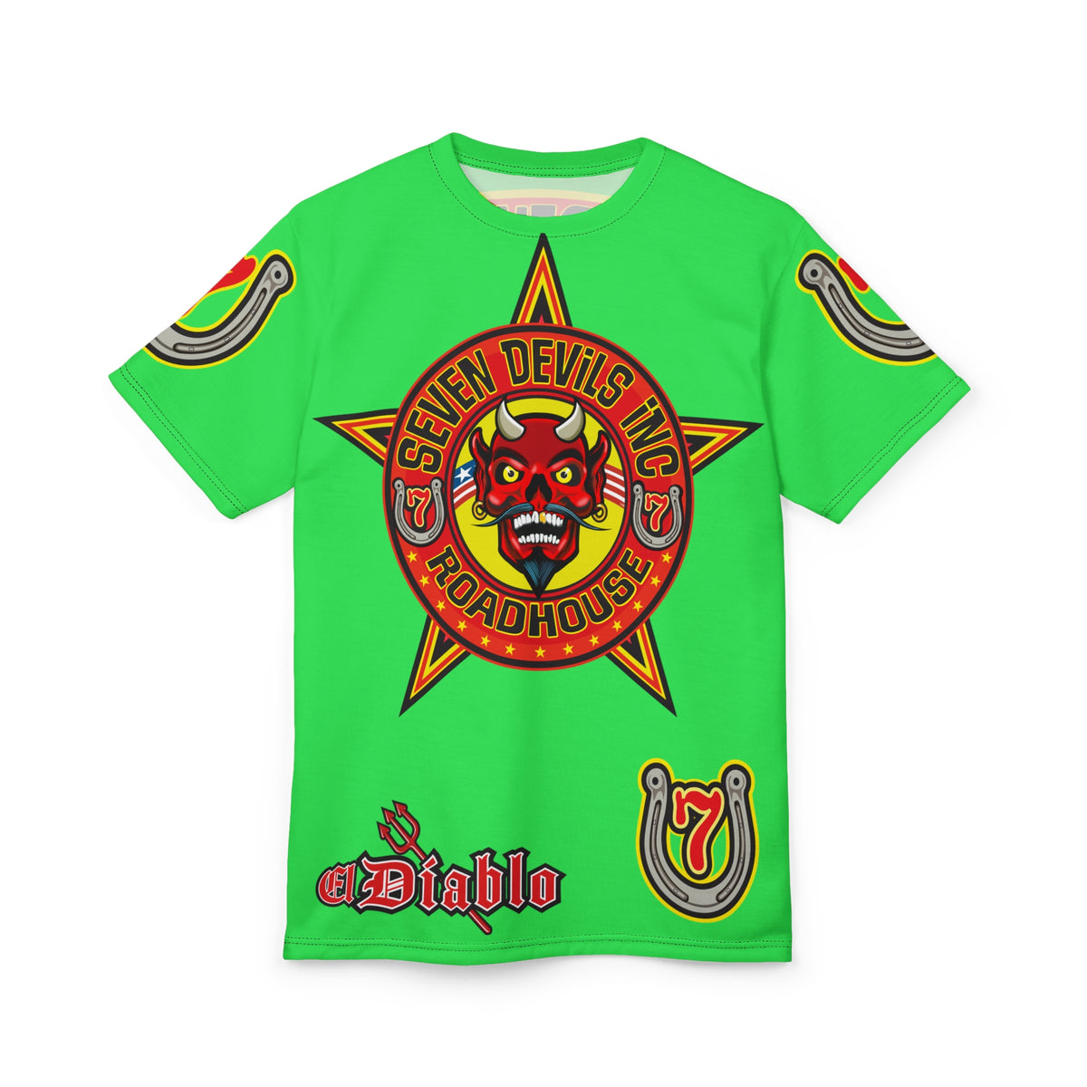 Very Special Seven Devils Inc. Roadhouse HiViZ Graphic Tee - Custom Motorcycle Riding Super Tee, Edgy Streetwear Perfect Fit & Comfort Biker Wear