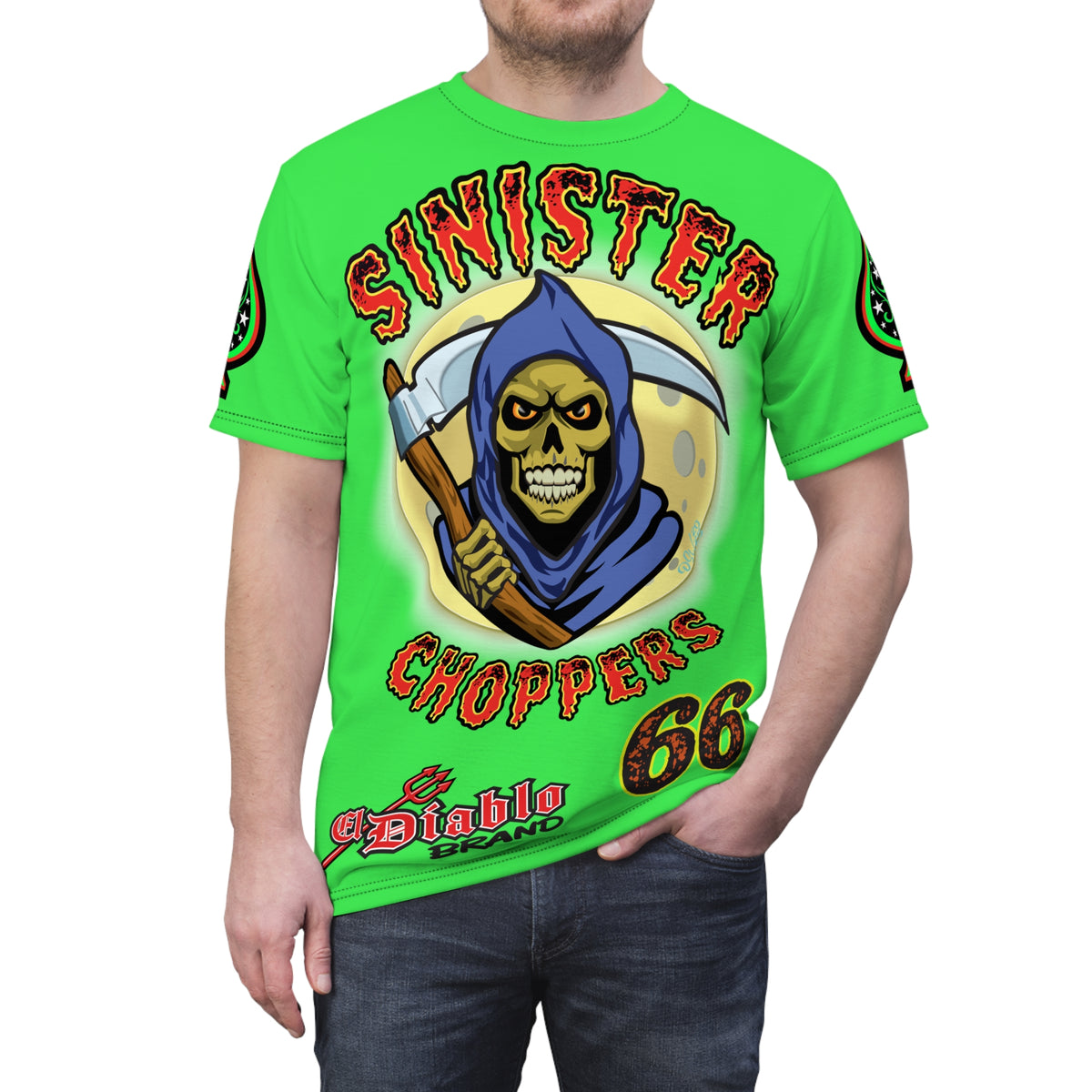Very Special Sinister Choppers Reaper  HiViZ Super Tee - Gothic Graphic T-Shirt for Motorcycle Riders