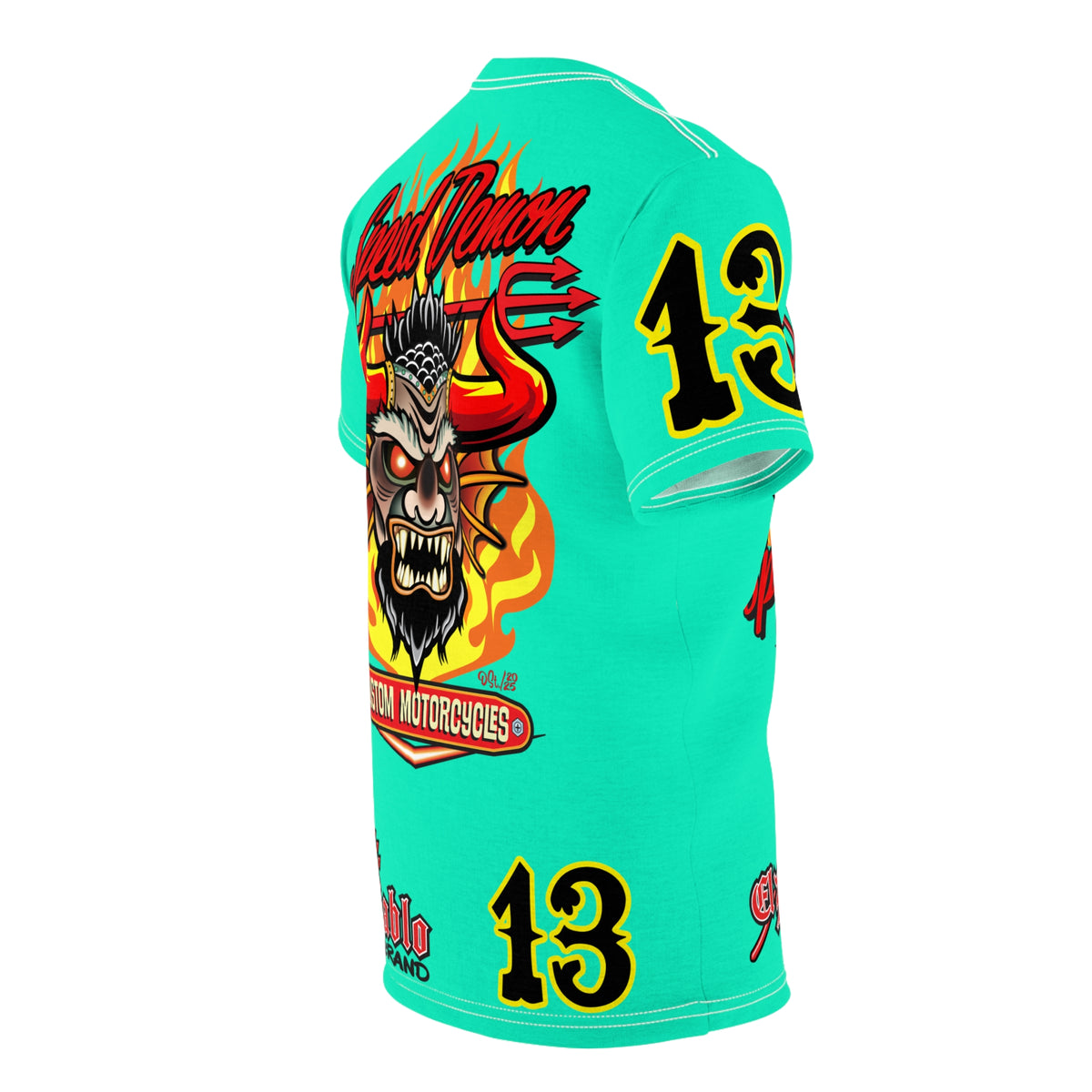 Speed Demon Customs Teal HiViZ Super Tee — Extreme Edgy Graphics - Bad Attitude Custom Biker Riding Gear