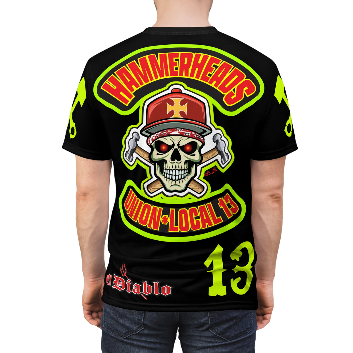 Hammerheads Union Local 13 - GIANT GRAPHICS !!!!!! SoCal 619 Special Edition - Custom HiViz Motorcycle Riding Tee Shirt _ Super Comfort and Fit