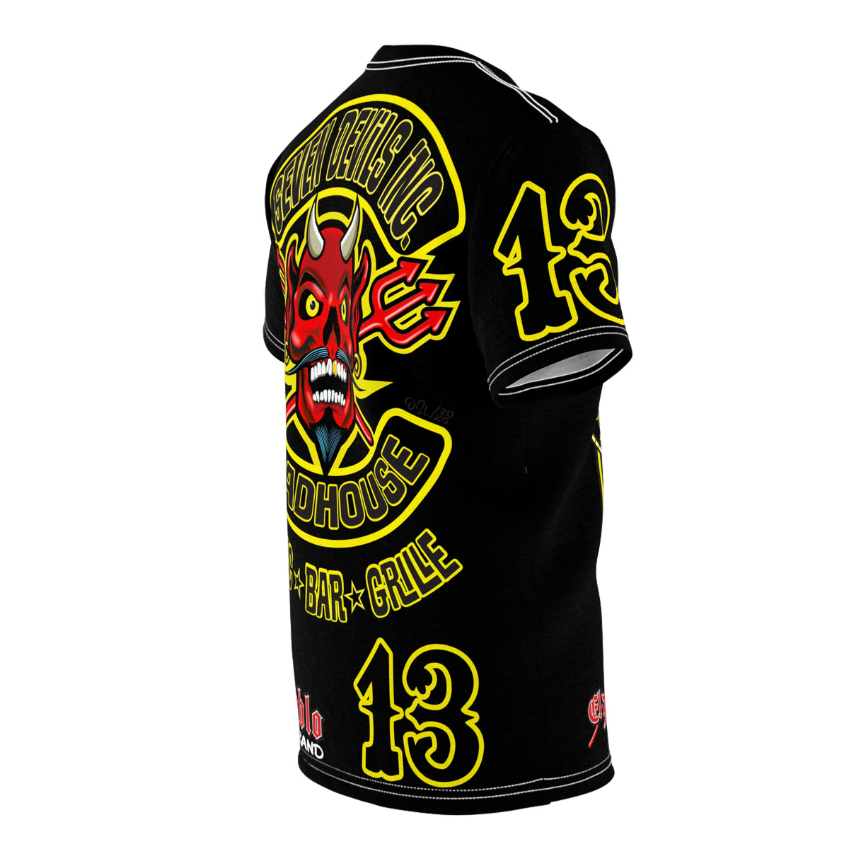Seven Devils Inc. Roadhouse Black on Black Super Tee — Extreme Edgy Graphics - Bad Attitude Custom Biker Riding Gear
