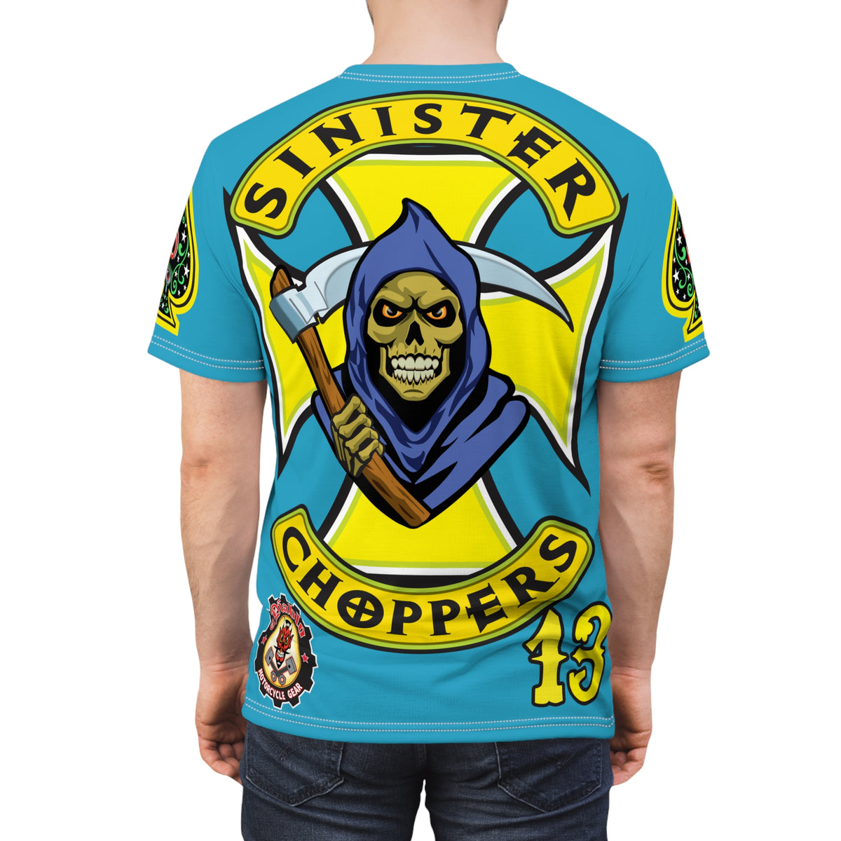 Sinister Choppers Customs - Electric Blue HiViZ Motorcycle Reaper Super Tee - High Performance Riding Wear