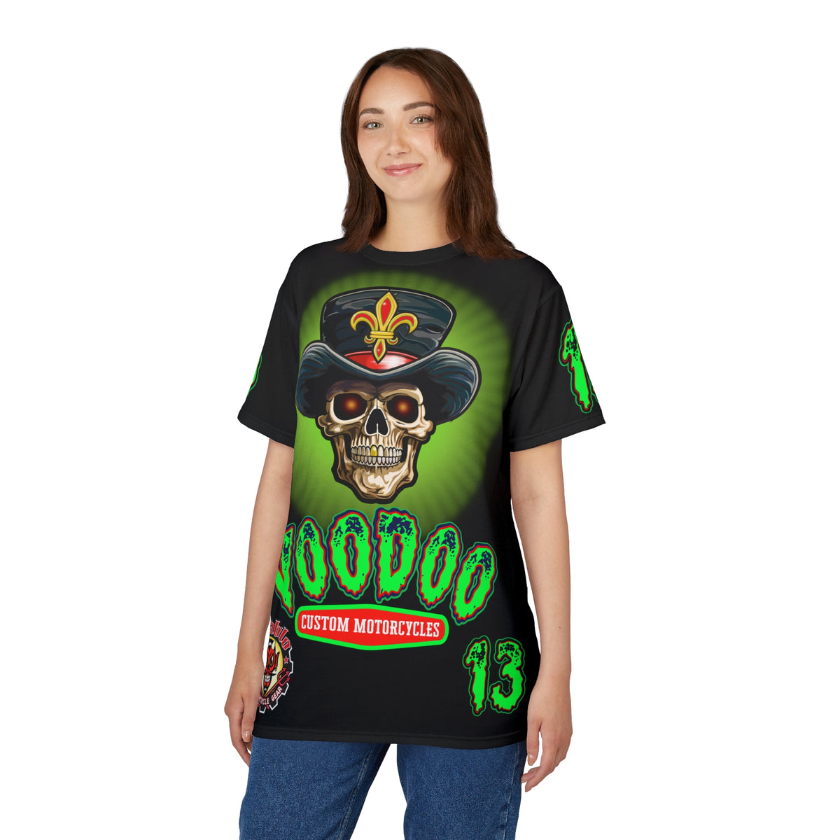 Voodoo Lucky 13 Motorcycle HiViz Super Tee, Unique Graphic Tee, Custom Riding Apparel