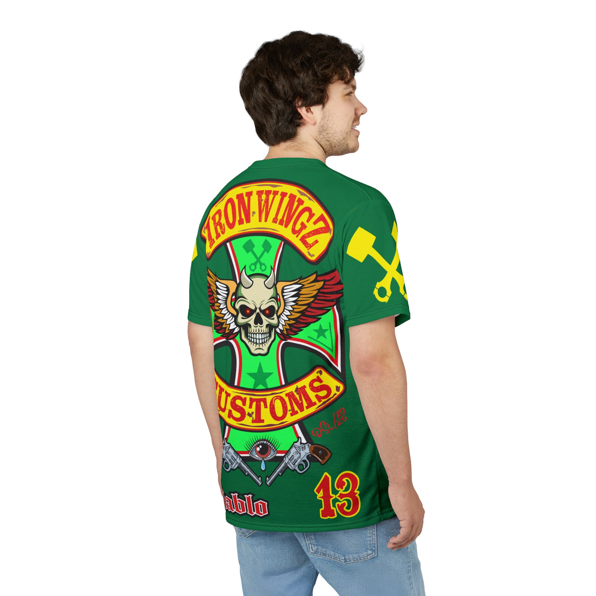 Iron WingZ Customs HIviz Graphic Super Tee, Edgy Streetwear, Customized Apparel, Gift for Bikers