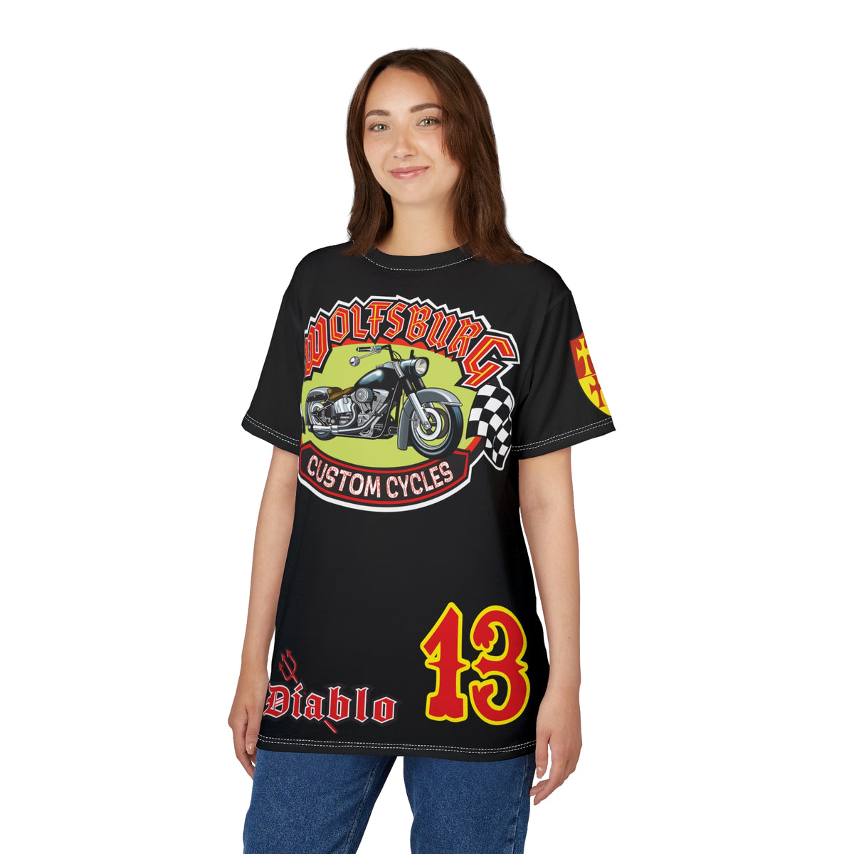 Wolfsburg Custom Cycles Super Tee - Edgy Biker Wear, Badass Gear with High Visibility Graphics