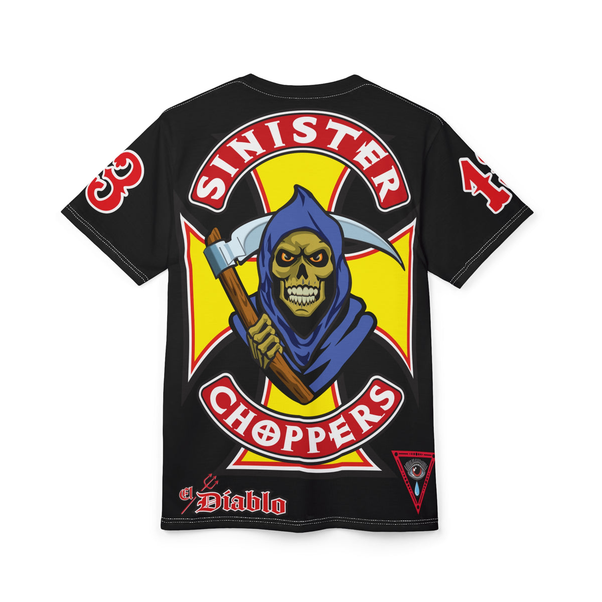 Sinister Choppers Reaper HiViz Super Tee - Spectacular Skull Design for Bikers