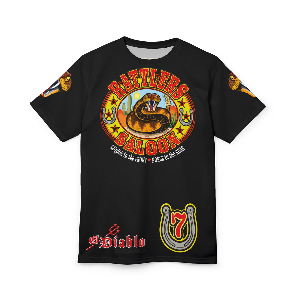 Rattlers Saloon  BADAZZ BLACK SUPER TEE — Vintage Biker 66 Graphic Shirt