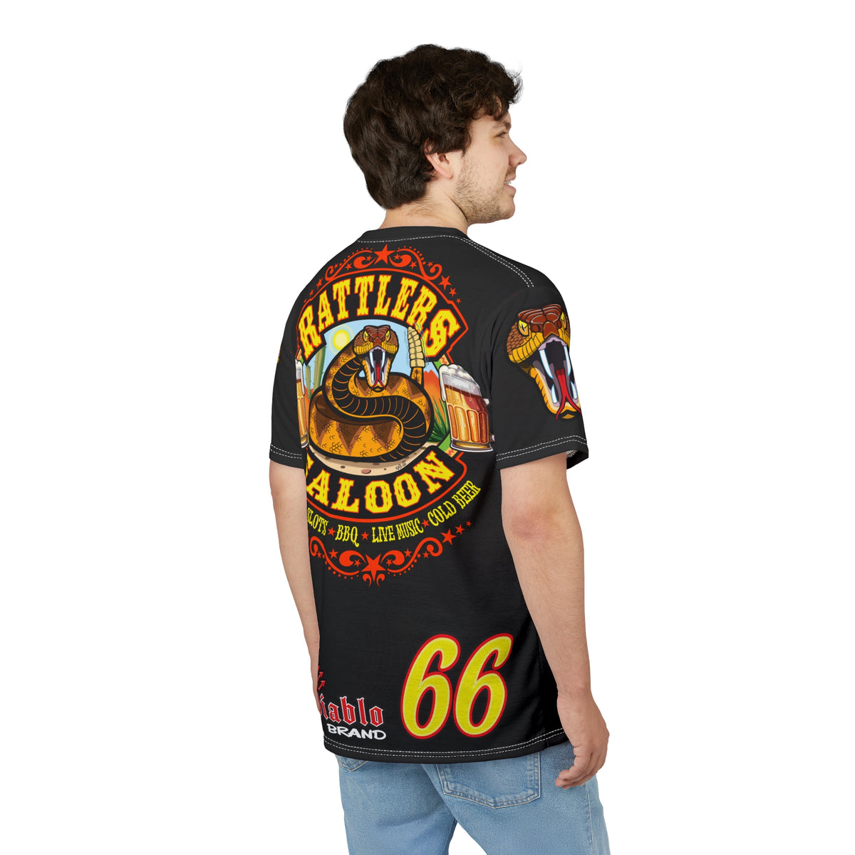 Rattlers Saloon Snake Logo Tee — Vintage Biker 66 Graphic Shirt