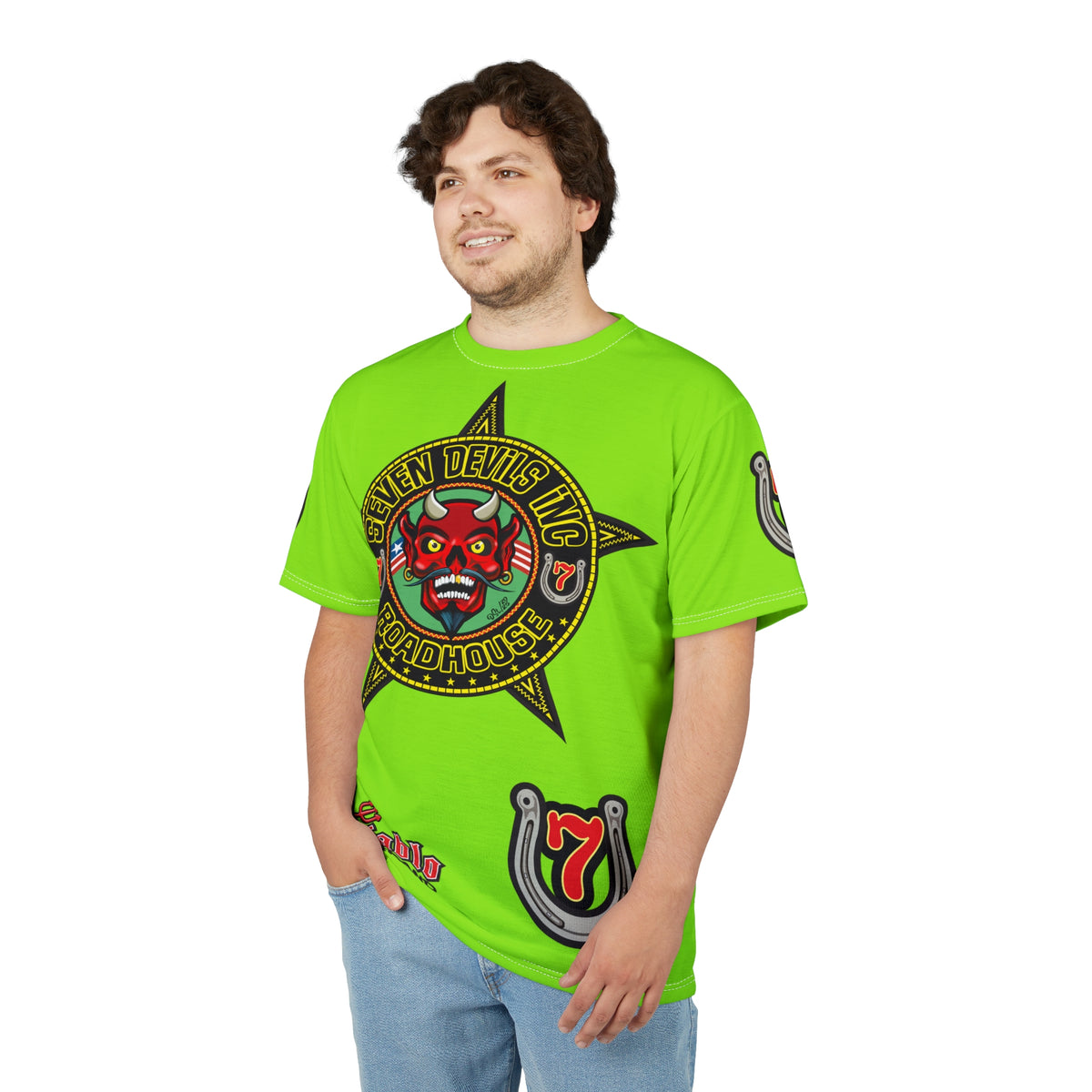 Very Special Seven Devils Road House (BLACK STAR HIVIZ LIMITED EDITION) Custom Super Riding Tee - Retro Devil Style Graphic Style