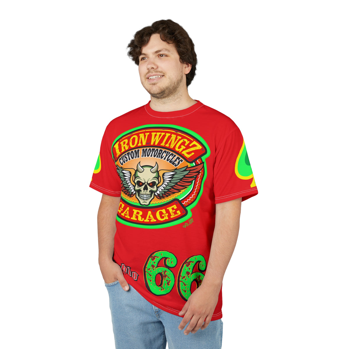 Iron Wingz Custom Motorcycle Skull Super Tee - Badazz Harley Riding HiViz Tee