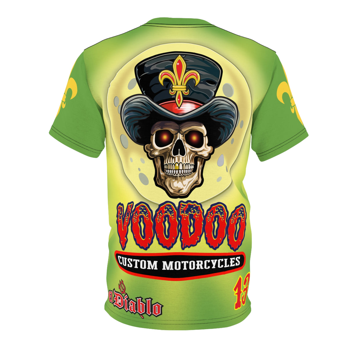 Voodoo Custom Motorcycles Unisex Tee - Edgy Tie Dye Skull Design for Bikers