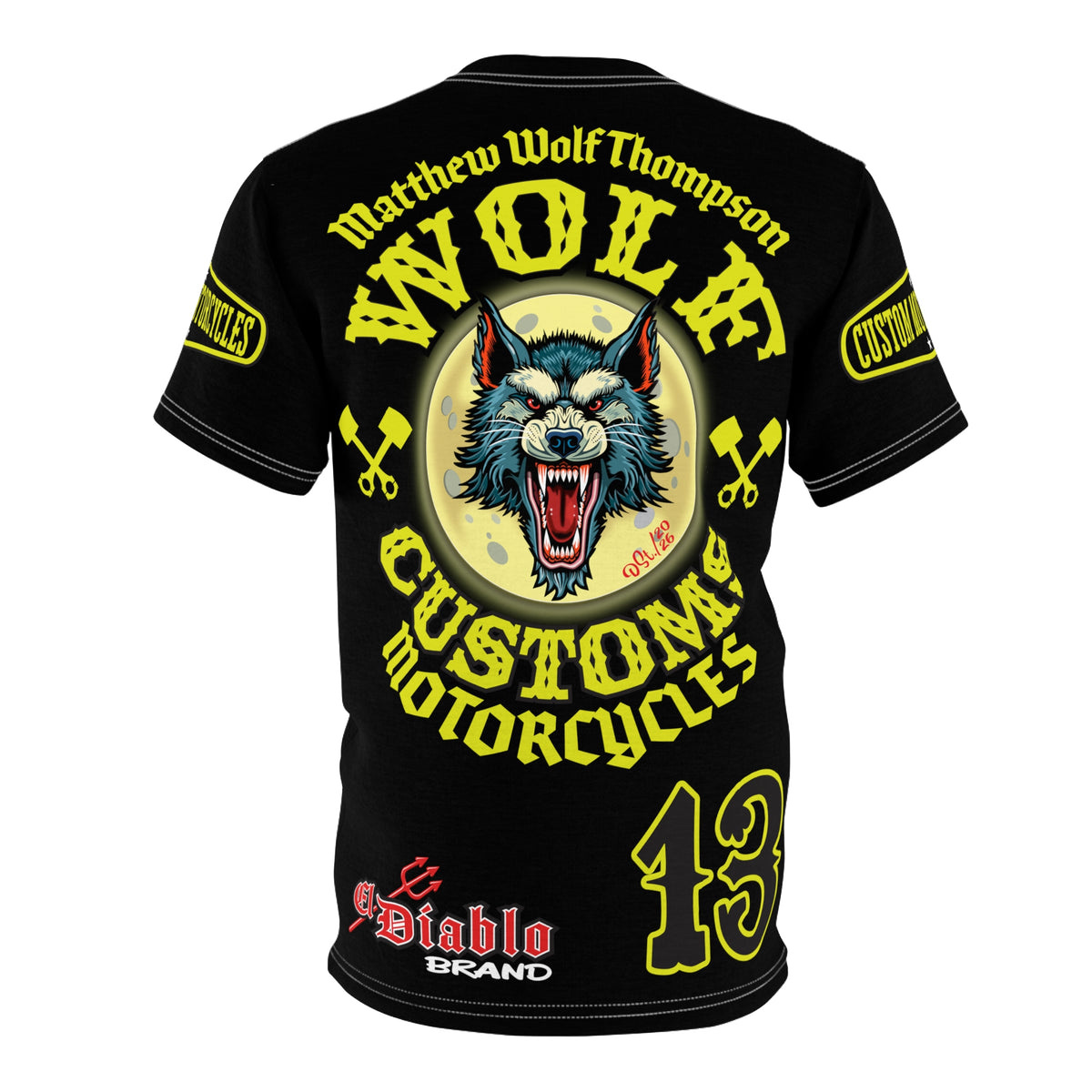 SRT MWT Wolf Customs 13 Black & Lumina Graphics -- Super Riding Tee — Retro Motorcycle Club Shirt, The Best Biker Riding Tee EVER !!!