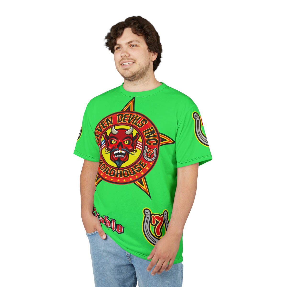Very Special Seven Devils Inc. Roadhouse HiViZ Graphic Tee - Custom Motorcycle Riding Super Tee, Edgy Streetwear Perfect Fit & Comfort Biker Wear