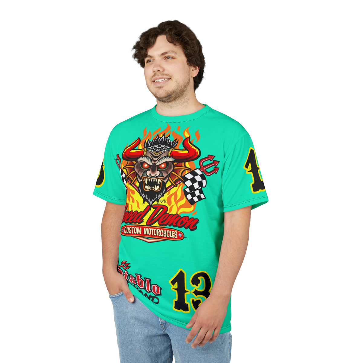 Speed Demon Customs Teal HiViZ Super Tee — Extreme Edgy Graphics - Bad Attitude Custom Biker Riding Gear