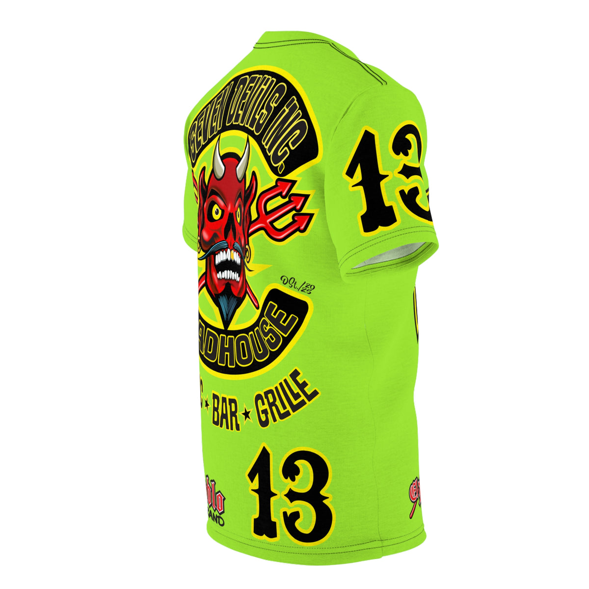 Very Special Seven Devils Inc. Roadhouse HiViZ Super Tee — Extreme Edgy Graphics - Bad Attitude Custom Biker Riding Gear