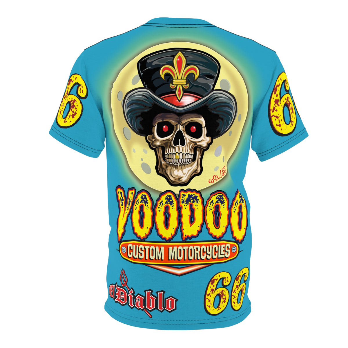 Voodoo Custom Motorcycles Electric Blue Unisex HiViz Tee, Edgy Graphic Shirt, Motorcycle Apparel, Skull T-Shirt, Perfect for Bikers