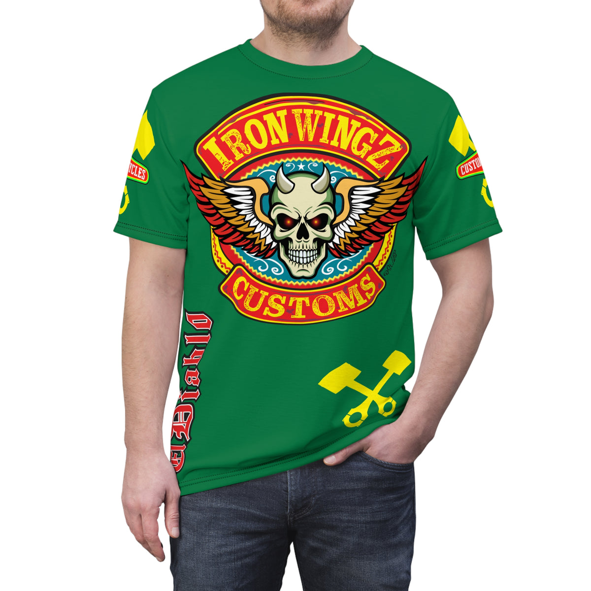 Iron Wingz Garage HiViz Super Tee, Rockabilly Style Shirt, Badass Fashion Top, Perfect Gift for Bikers