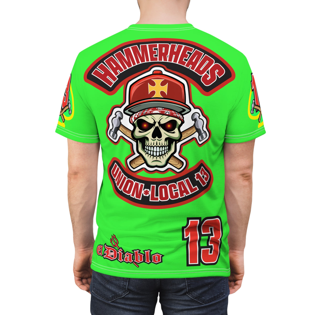 Very Special Hammerheads Union Local 13 - GIANT GRAPHICS !!!!!! - Custom HiViz Motorcycle Riding Tee Shirt _ Super Comfort and Fit