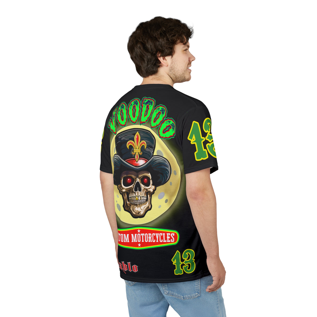 Voodoo Skull Motorcycle HiViz Super Tee, Unique High Colour Graphics Tee, Custom HiViZ Apparel