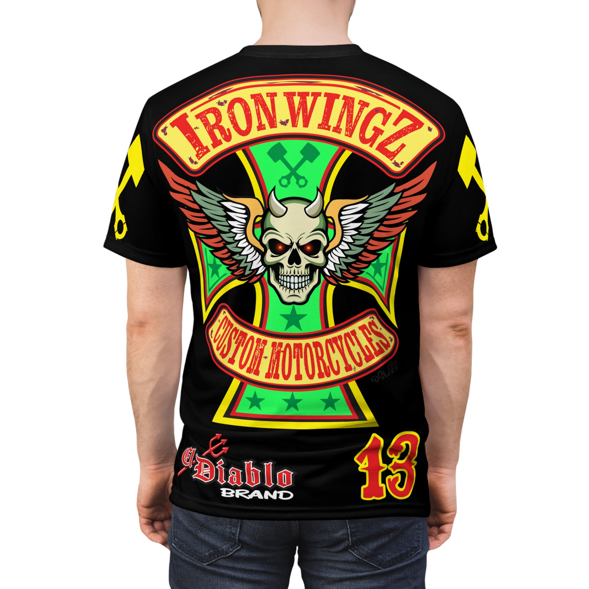 SRT Iron WingZ Custom Motorcycles Graphic Super Riding Tee, Edgy Streetwear, Customized Apparel, Gift for Bikers