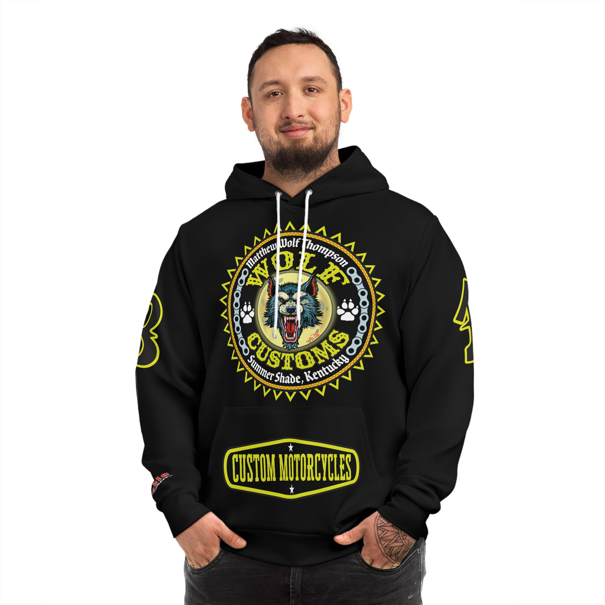 HoodZ Wolf Customs Motorcycle Hoodie — Vintage Biker Graphic Hooded Sweatshirt