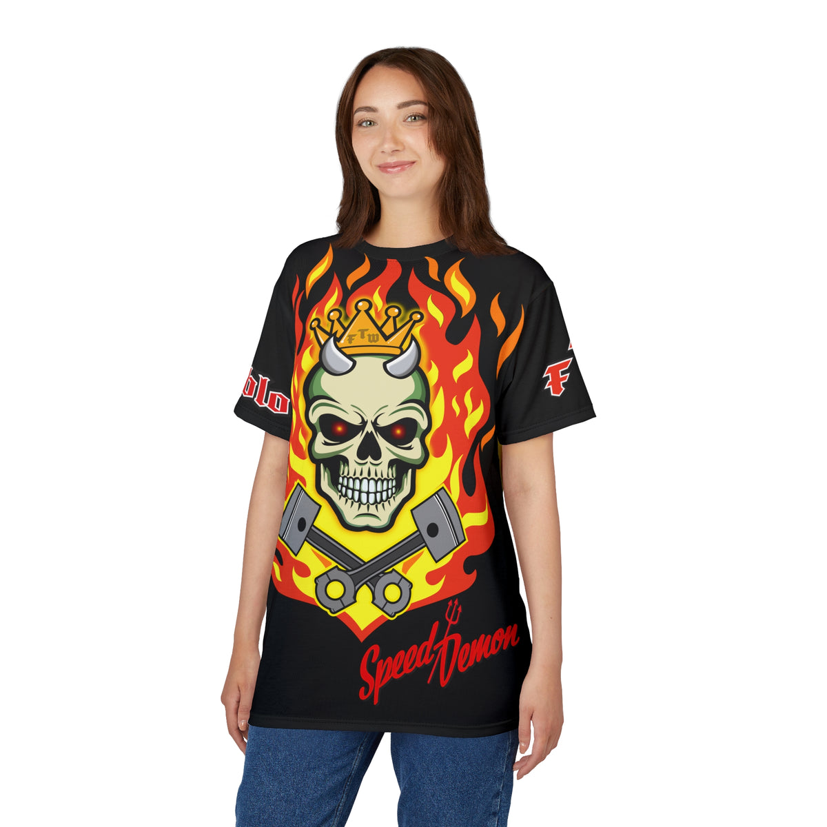 Speed Demon King -  Blaze inferno Front & Starburst Electric yellow Super Nova Back...HiViz Riding Tee