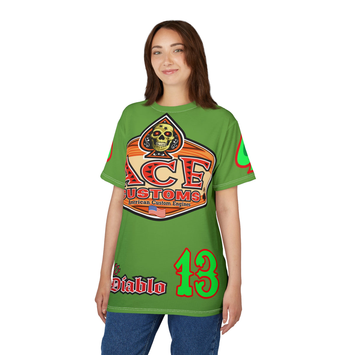 American Custom Engines ACE - Specially Designed Lumina Green  Ace of Spades Death Card High visibility Graphics