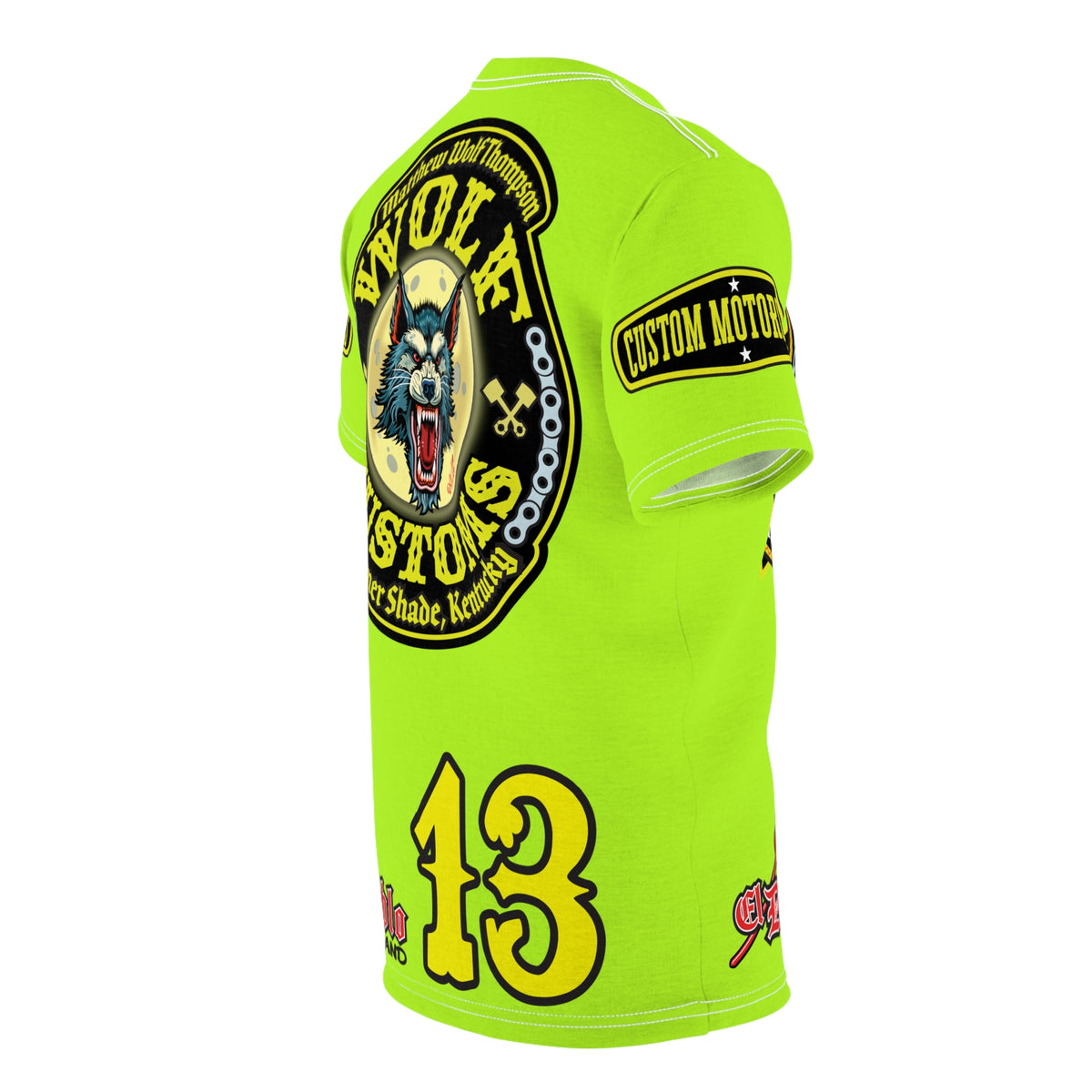 VERY SPECIAL MWT Wolf Customs Lumina Green XL HiViZ Graphics Super Tee —  The Best Biker Riding Tee EVER !!!