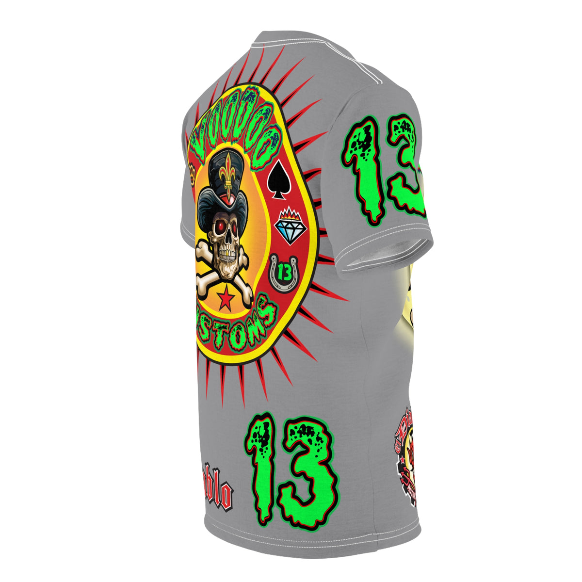 Voodoo Lucky 13 Motorcycles HiViz Grey Ghost Super Tee, Unique Graphic Tee, Custom Riding Apparel