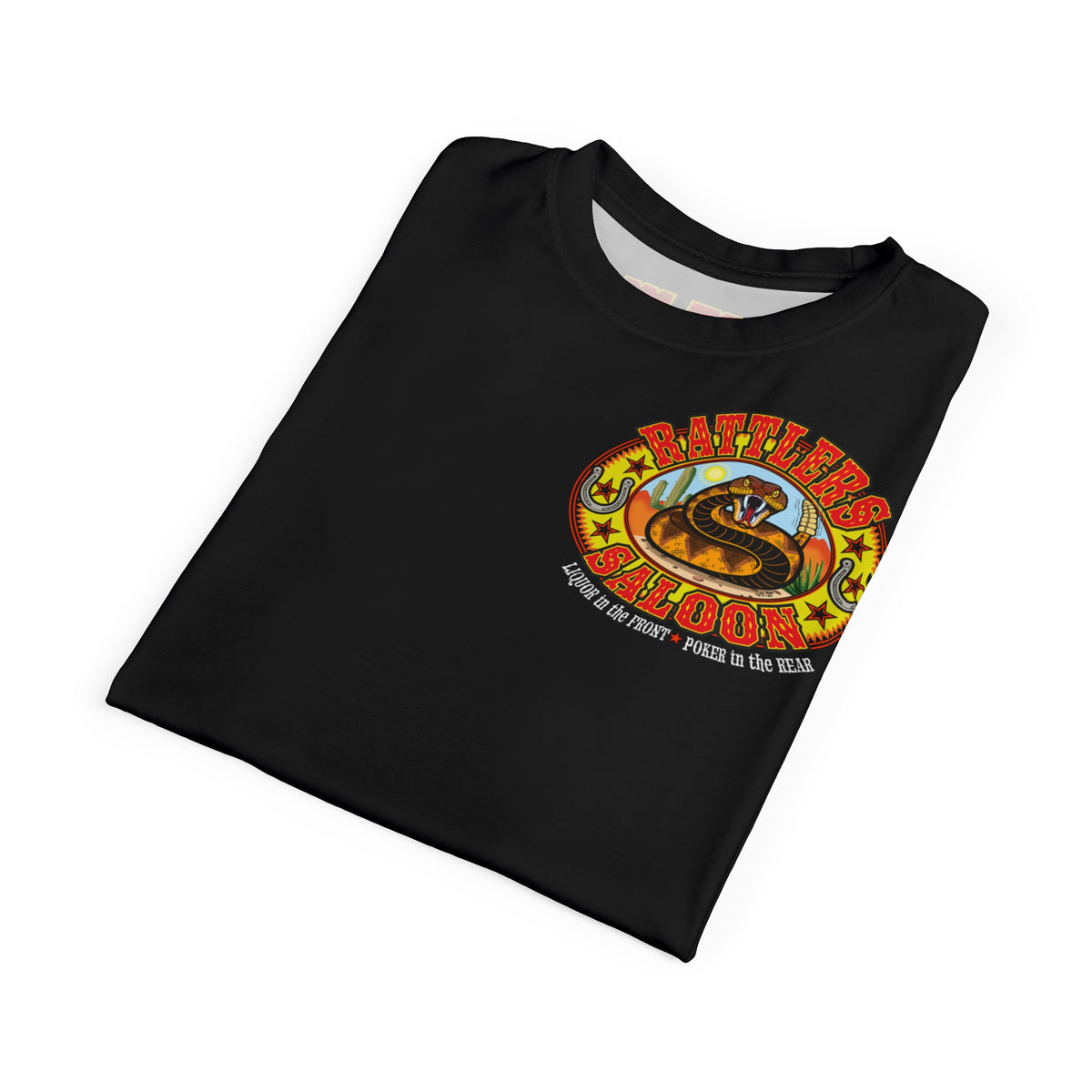 SRT Rattlers Saloon  BADAZZ BLACK SUPER RIDING TEE — Vintage Biker Lucky 7 Graphic Shirt